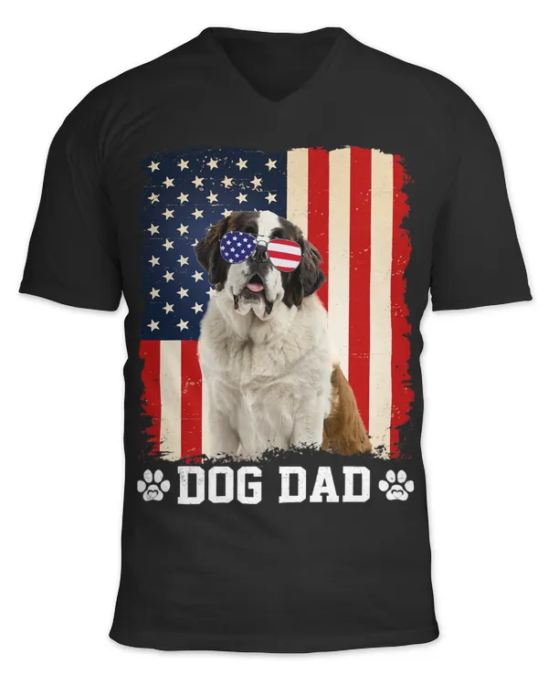 Mens Cool Bernard Dog Dad American Flag Fathers Day
