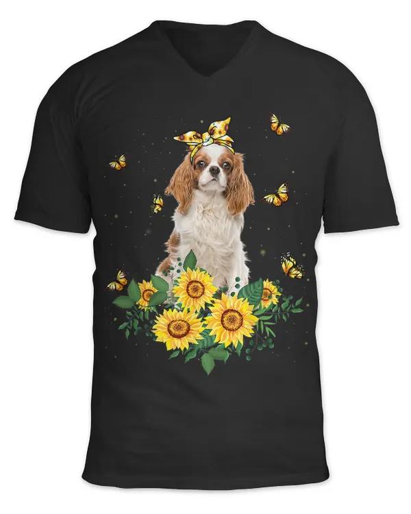 Girls Women Mom Cavalier King Charles Spaniel Dog Sunflower