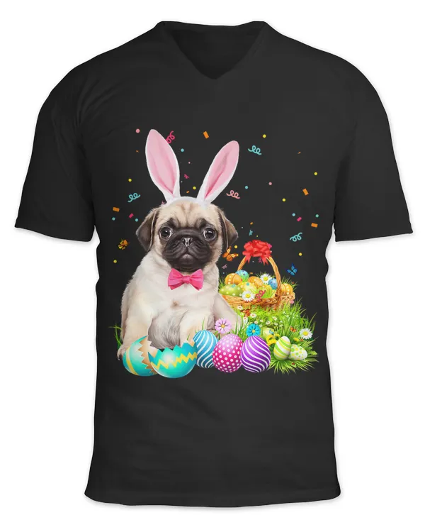 Happy Easter Cute Bunny Dog Pug Eggs Basket Funny Gift