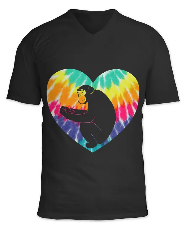 Chimpanzee Monkey Heart With Tie dye Print For Monkey Lover