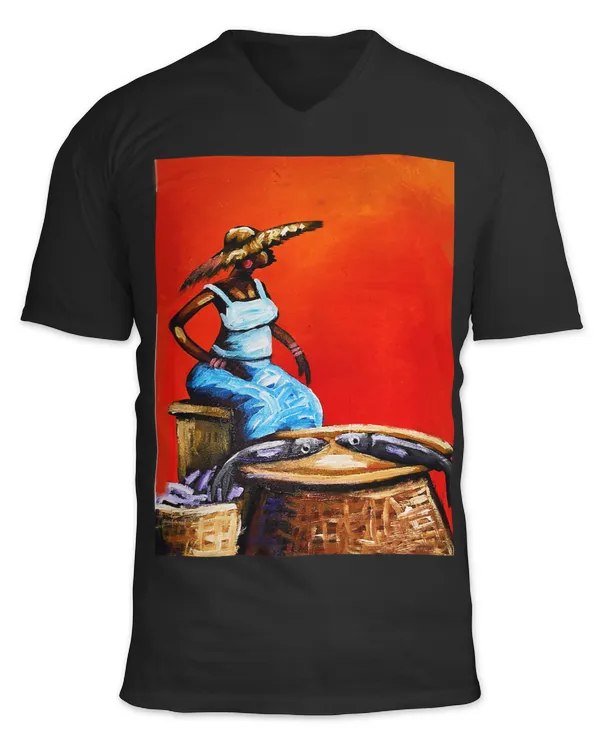 African Woman Selling Fish African Colorful Artwork