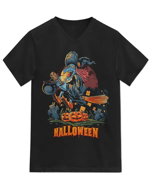 Halloween- Halloween Witch Flying With a Broom