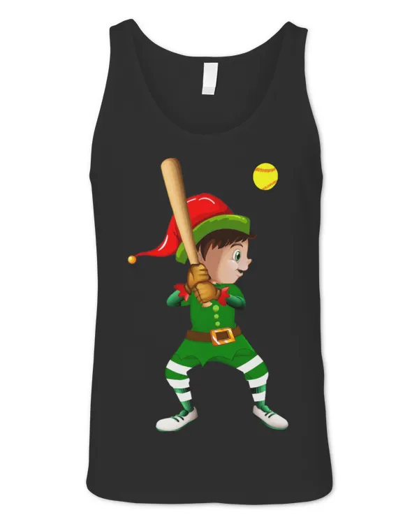 Cute Softball Elf Playing Softball Christmas Tee Cute Softball Elf Playing Softball Christmas Tee