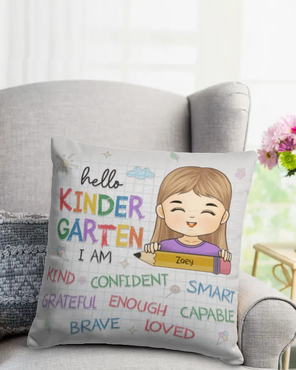 Hello Kinder Garten I Am - Personalized Custom Kid Pillow, Gifts For Back to School, Gifts Idea For Back to School