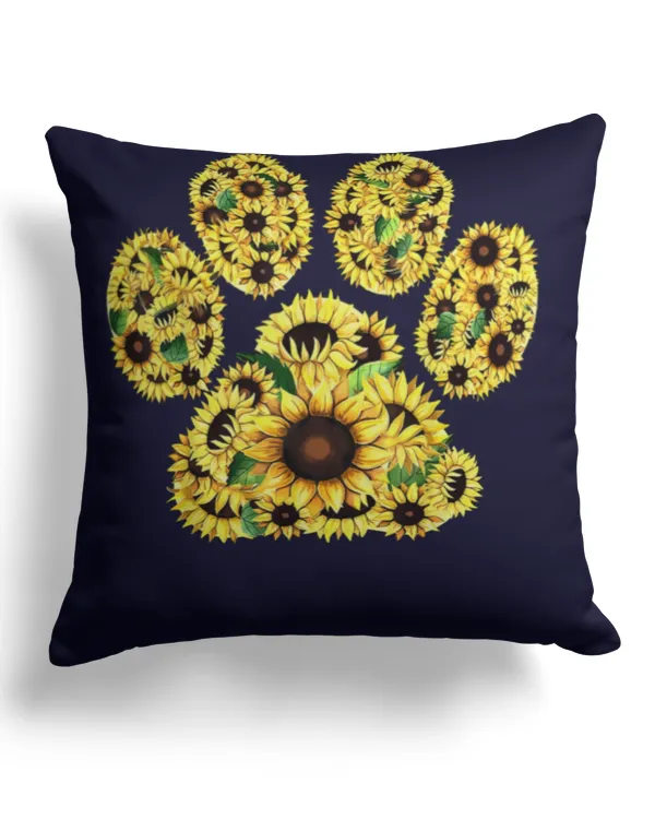 Sunflower Paw Print Dog Lovers Puppy Dog Mom Men Women Kids TShirt - Cotton Drill Pillow (Dual Sided) Cotton Drill Pillow (Dual Sided)