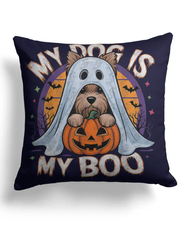 Retro Vintage My Dog Is My Boo Halloween Ghost Dog Costume Men Women Kids TShirt - Cotton Drill Pillow (Dual Sided) Cotton Drill Pillow (Dual Sided)