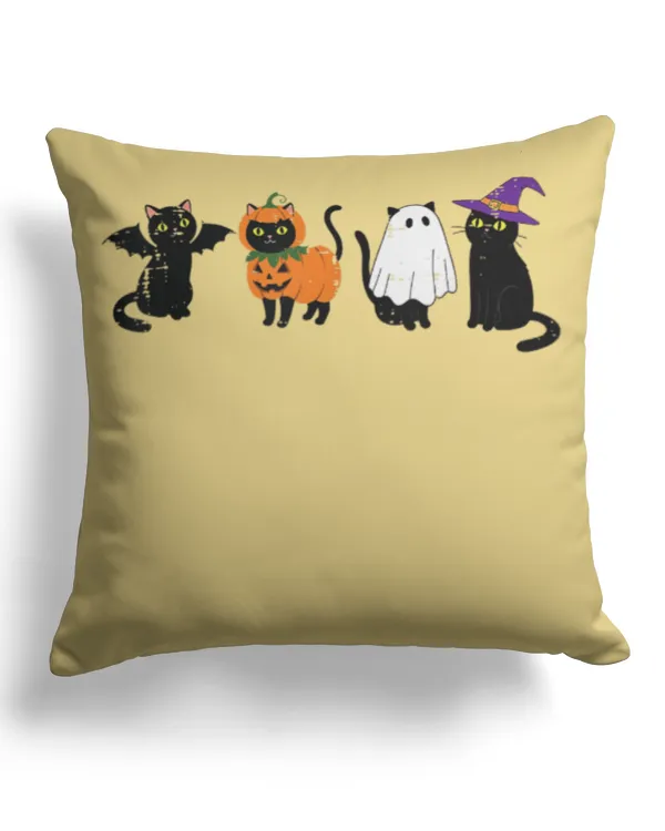 Halloween Cats Pumpkin Ghost Witch Costume Girls Kids Women TShirt - Cotton Drill Pillow (Dual Sided) Cotton Drill Pillow (Dual Sided)
