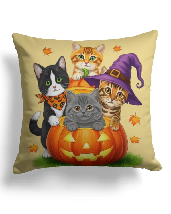 Cute Kittens Pumpkin Halloween Spooky Season Men Women Kids TShirt - Cotton Drill Pillow (Dual Sided) Cotton Drill Pillow (Dual Sided)