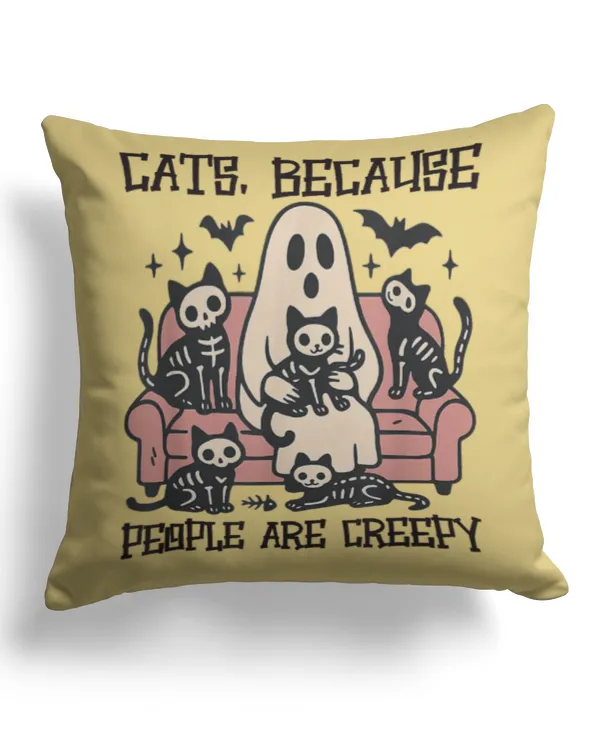 Cats Because People are Creepy Ghost Halloween Cat Mom Kids TShirt - Cotton Drill Pillow (Dual Sided) Cotton Drill Pillow (Dual Sided)