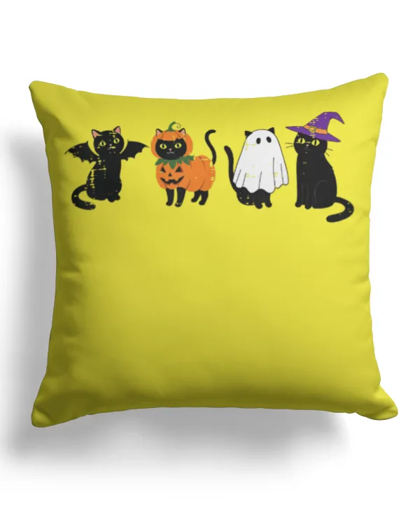 Halloween Cats Pumpkin Ghost Witch Costume Girls Kids Women TShirt - Cotton Drill Pillow (Dual Sided) Cotton Drill Pillow (Dual Sided)