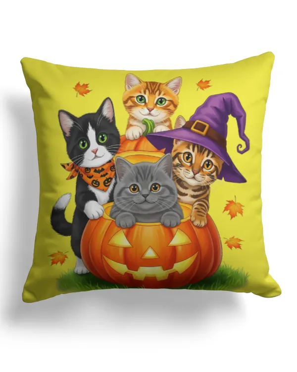 Cute Kittens Pumpkin Halloween Spooky Season Men Women Kids TShirt - Cotton Drill Pillow (Dual Sided) Cotton Drill Pillow (Dual Sided)