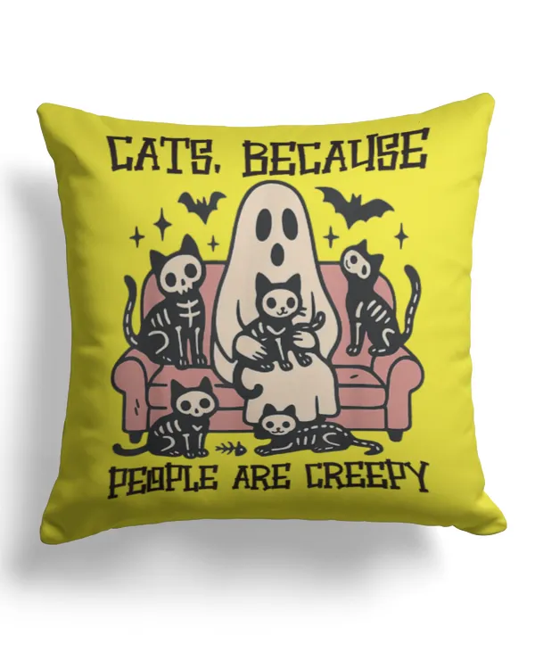 Cats Because People are Creepy Ghost Halloween Cat Mom Kids TShirt - Cotton Drill Pillow (Dual Sided) Cotton Drill Pillow (Dual Sided)