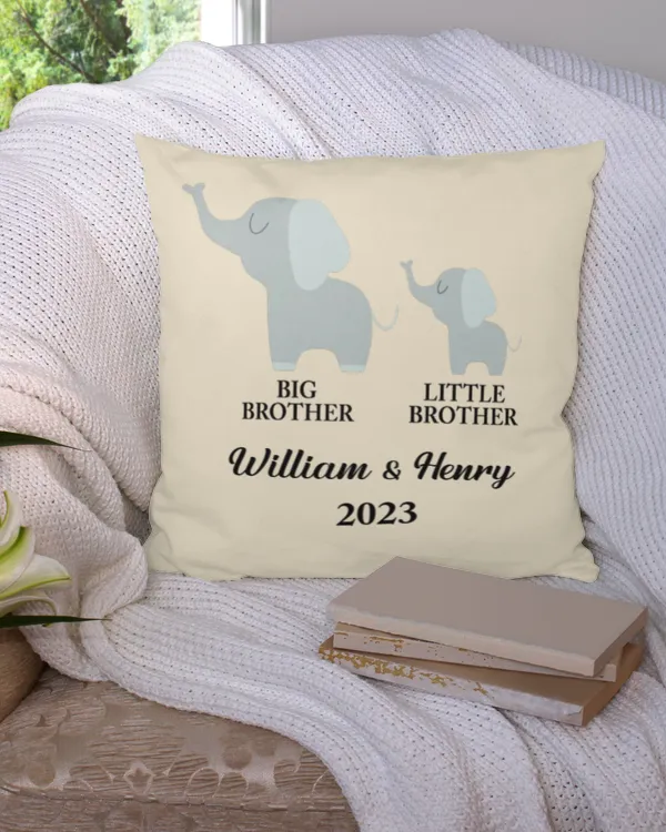 Big Brother & Little Brother Elephant, Custom Name Throw Pillow, Gifts for Brother, Gift idea for Brother