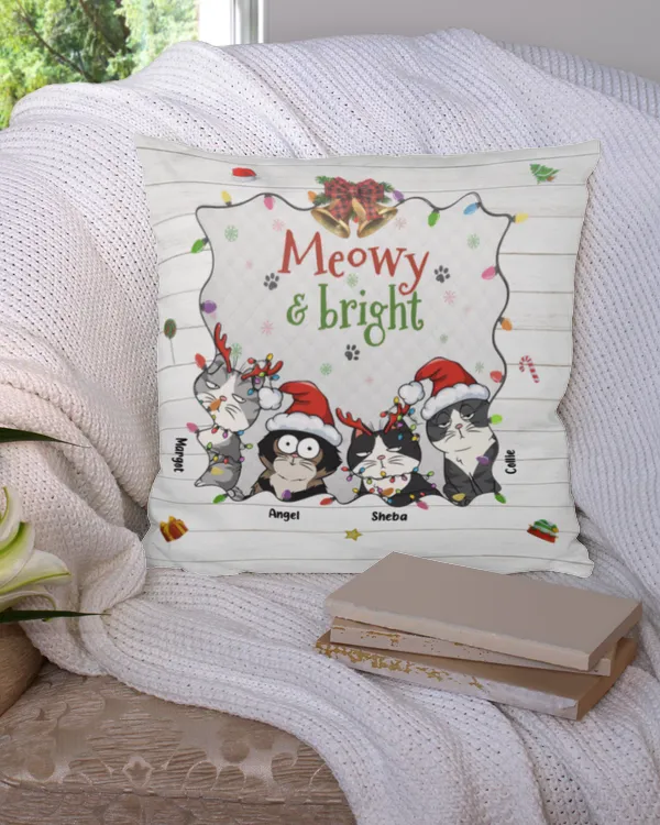 Meowy & Bright - Personalized Pillow, Gifts For Cat Lovers, Gifts Idea For Cat Lovers
