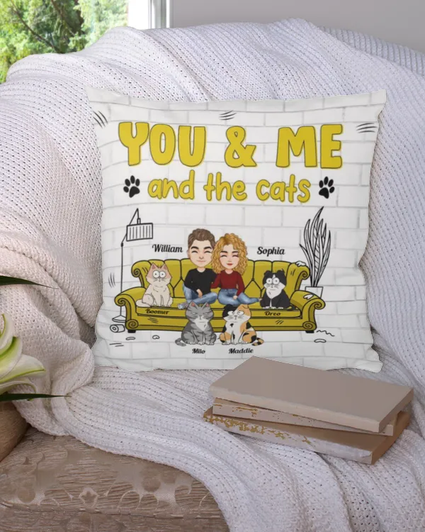 You & Me And The Cats - Personalized Pillow, Gifts For Cat Lovers, Gifts Idea For Cat Lovers