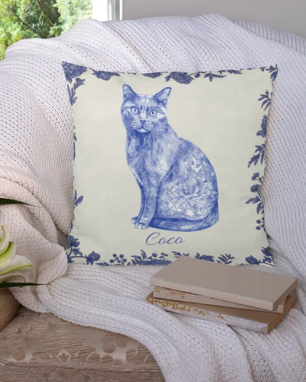 Cat Lover Chinoiserie Toile De Jouy Style - Personalized Pillow, Gift For Cat Loves, Gift Idea For Cat Loves