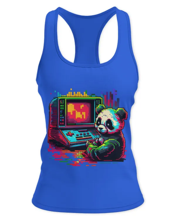 Panda Pet Pixelated Panda Gaming 8bit Gaming Panda Pixel Art Panda - Women's Ideal Racerback Tank Women's Ideal Racerback Tank