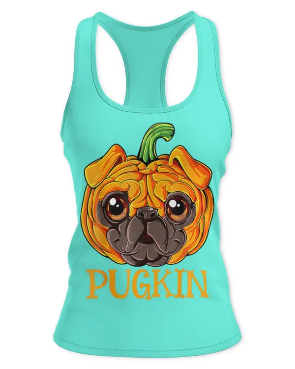Funny Pugkin Cute Pug Dog Pumpkin Face Shirt - Women's Ideal Racerback Tank Women's Ideal Racerback Tank