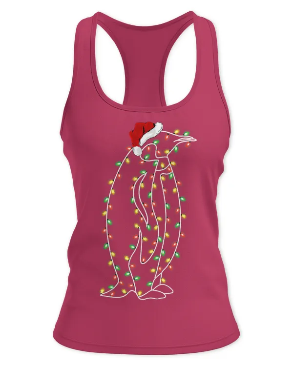 Penguin Pet Bird Xmas Lighting Santa Hat Penguin Christmas 173 - Women's Ideal Racerback Tank Women's Ideal Racerback Tank