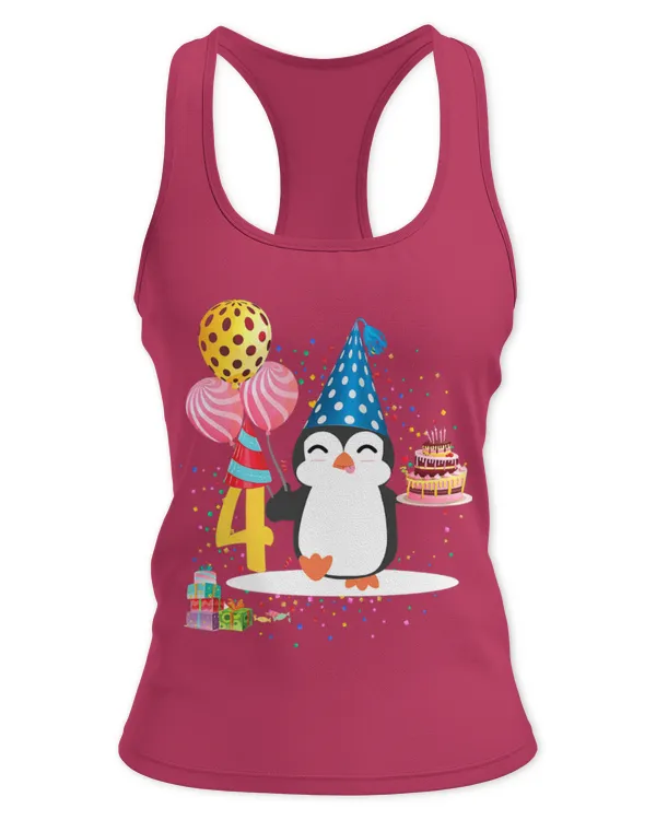 Penguin Pet Birthday 4 Years Old Penguin 4th Birthday Kids Girls - Women's Ideal Racerback Tank Women's Ideal Racerback Tank