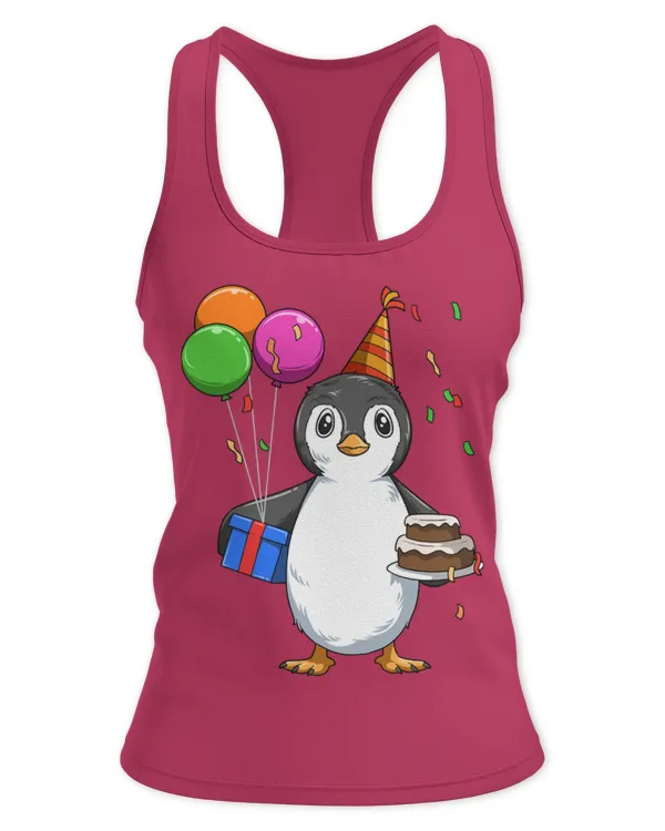 Penguin Pet Birthday Penguin Birthday Party Penguin Theme - Women's Ideal Racerback Tank Women's Ideal Racerback Tank