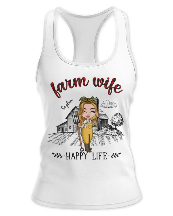 Farm Wife, Happy Life - Personalized Shirt - Birthday Gift For Farmer, Farm Lady, Gift For Wife, Gift Idea For Wife