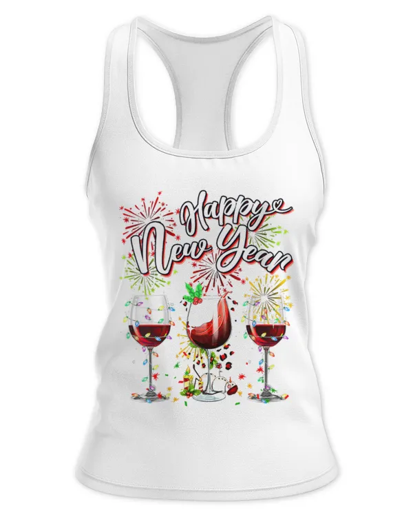 Happy New Year 2024 New Years Eve Fireworks Glasses Of Wine - Women's Ideal Racerback Tank Women's Ideal Racerback Tank