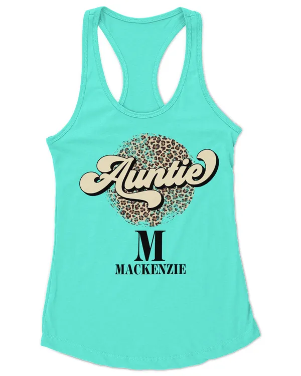 Retro 70's Monogram and Name Groovy Auntie Personalize T-Shirt, Gifts For Auntie, Gifts Idea For Auntie - Women's Ideal Racerback Tank Women's Ideal Racerback Tank
