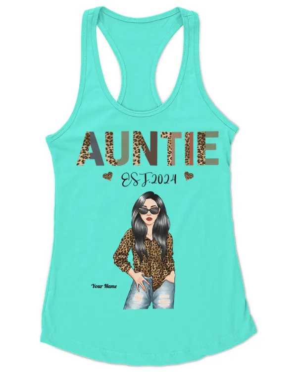 Auntie Est. (Year) - Personalized Shirt - Newly Birth Gift For Aunt, Sister, Family, Gifts For Auntie, Gift Idea For Auntie - Women's Ideal Racerback Tank Women's Ideal Racerback Tank