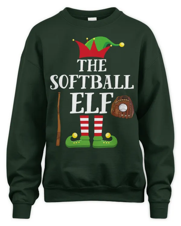 Cute Softball Elf Family Matching Christmas Group Elf Pajama - Unisex Sweatshirt (Overnight) Unisex Sweatshirt (Overnight)