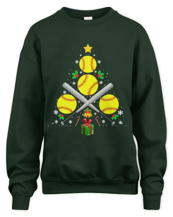 Cute Softball Equipment Christmas Tree Christmas Softball Ball - Unisex Sweatshirt (Overnight) Unisex Sweatshirt (Overnight)