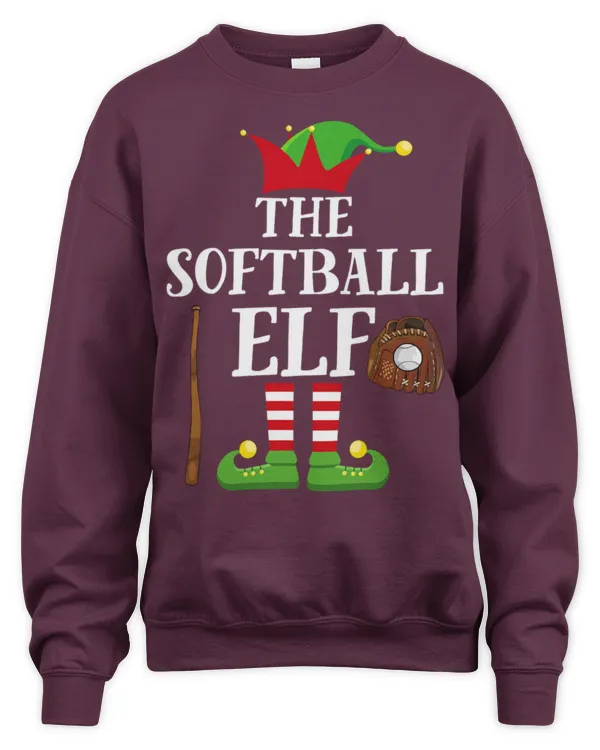 Cute Softball Elf Family Matching Christmas Group Elf Pajama - Unisex Sweatshirt (Overnight) Unisex Sweatshirt (Overnight)