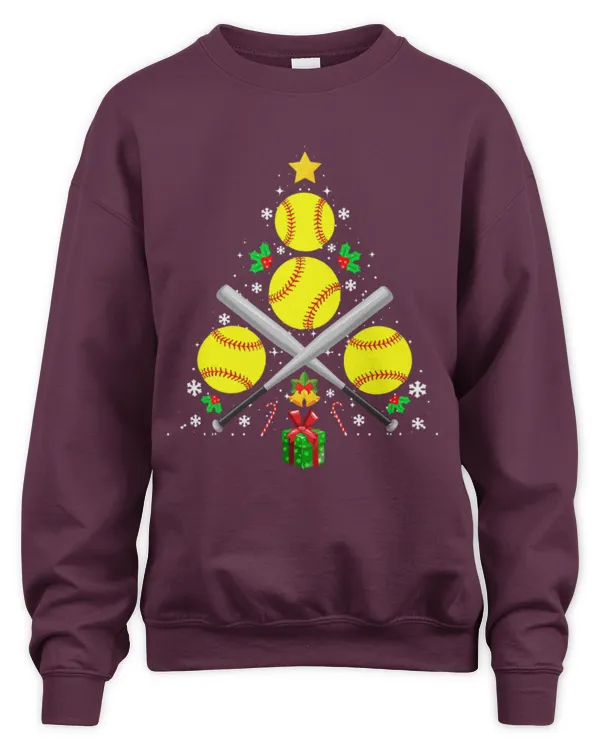 Cute Softball Equipment Christmas Tree Christmas Softball Ball - Unisex Sweatshirt (Overnight) Unisex Sweatshirt (Overnight)