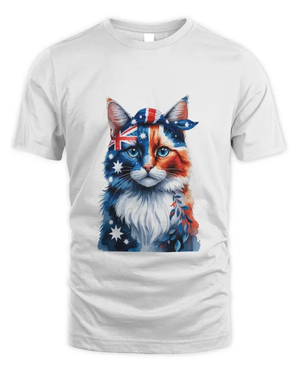 Creative Artwork Australian Cats T-Shirt Showcasing National Banner T4613 quality