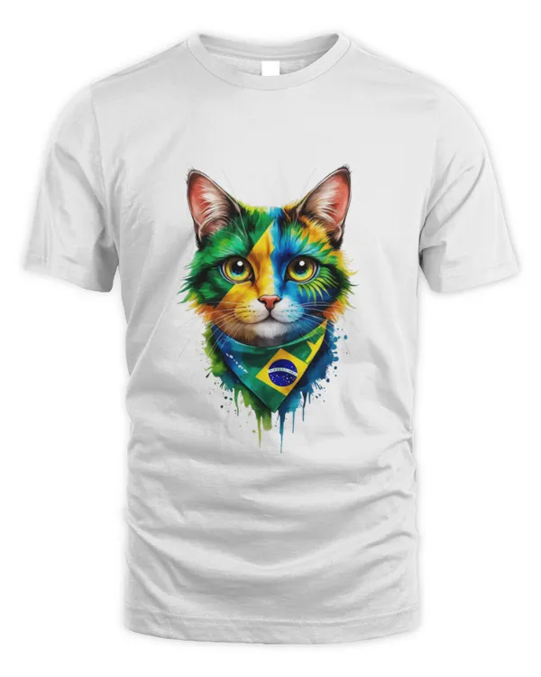 Boldly Designed Cat T-Shirt Featuring the Brazil Flag T4012 quality