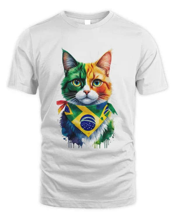 Classic Style Cat T-Shirt with Brazil Flag Print T7642 quality