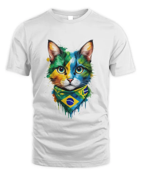 Comfy Brazilian Cat T-Shirt with Flag Artwork T1357 quality