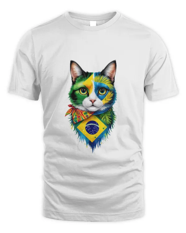 Creative Artwork  Brazilian Cats T-Shirt Showcasing National Banner T4885 quality