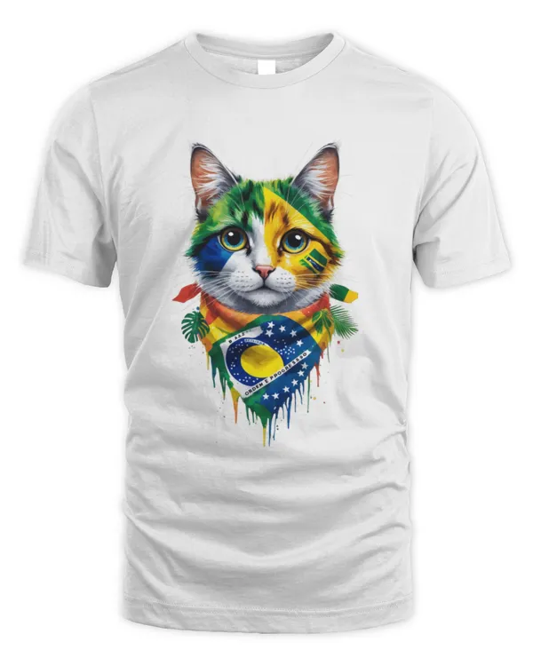 Celebrate Your Love for Cats in this Stylish Brazil Flag Tee T9381 quality