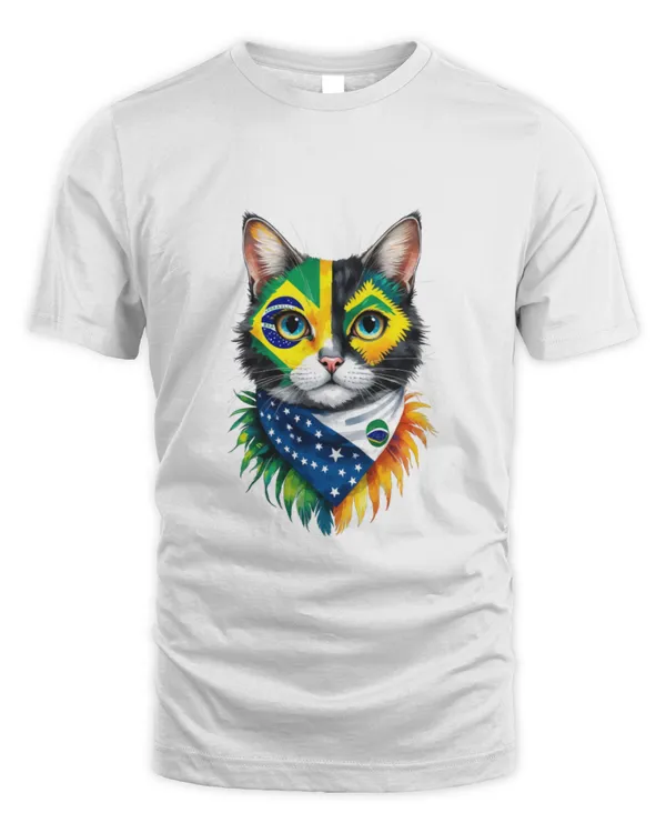 Bold Brazilian Cat Tee with National Symbolism T9822 quality