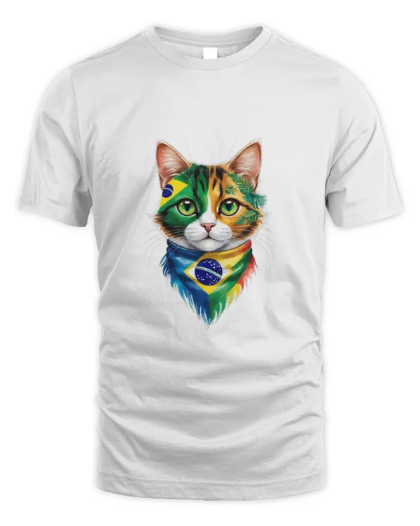Charming Brazil Cat Graphic Tee in National Colors T7368 quality