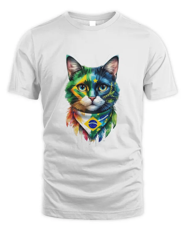 Boldly Designed Cat T-Shirt Featuring the Brazil Flag T2055 quality