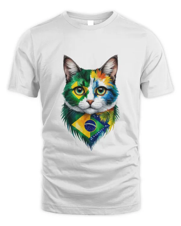 Adorable Brazilian Cat Graphic Tee with National Identity T7100 quality