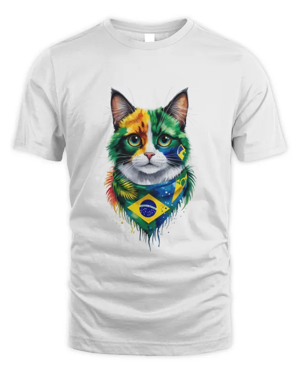 Bold Brazilian Cat Tee with National Symbolism T5968 quality