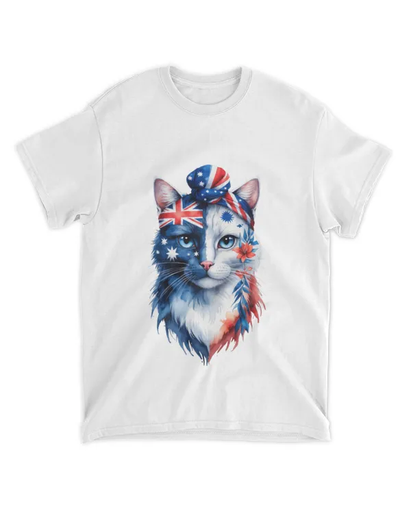 Boldly Designed Cat T-Shirt Featuring the Australia Flag T8616 quality