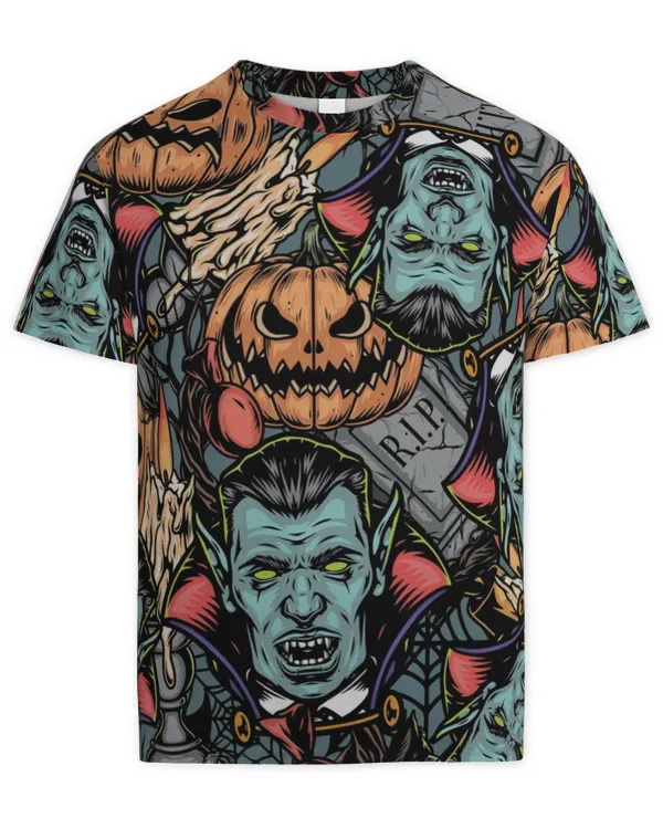 MEMOD65 - Amazing Halloween Pumpkin Dracula AOP Shirt
