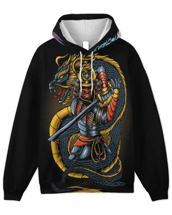 Japanese Samurai and Dragon Hoodie Shirt