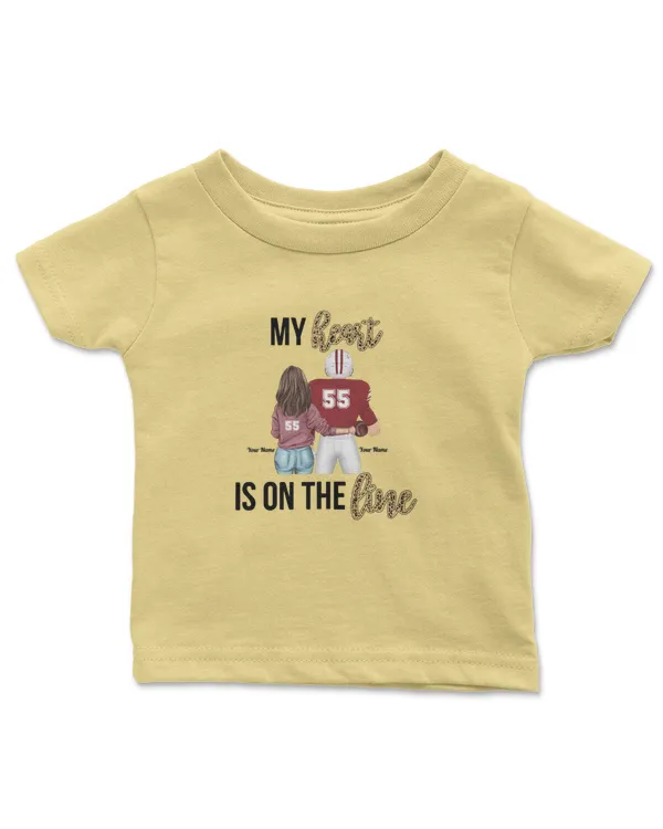 My Heart Is On The Line - Personalized Shirt - Birthday, Game Day Gift For Football Girlfriends, Couple, Gifts For Girlfriend, Gift Idea For Girlfriend - Infant Jersey T-Shirt Infant Jersey T-Shirt