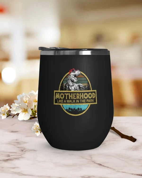 Motherhood Like A Walk In The Park Mug Funny Dinosaur Shirt For Mom From Son & Daughter