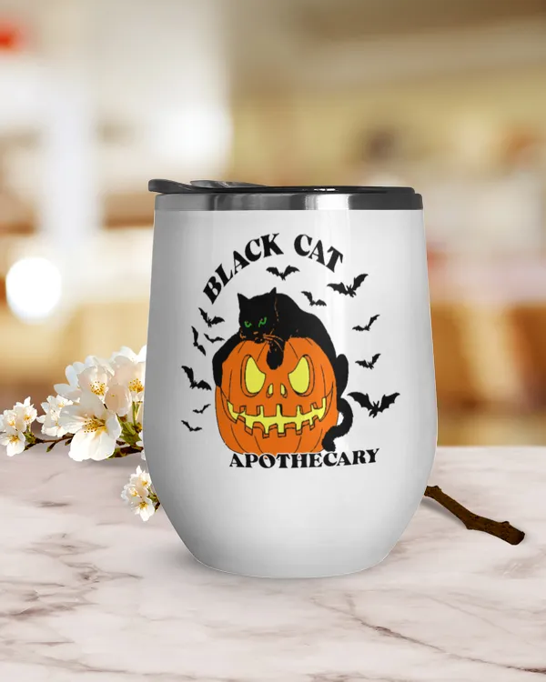 Halloween Black Cat Apothecary Tumbler, pumpkin halloween demon bats